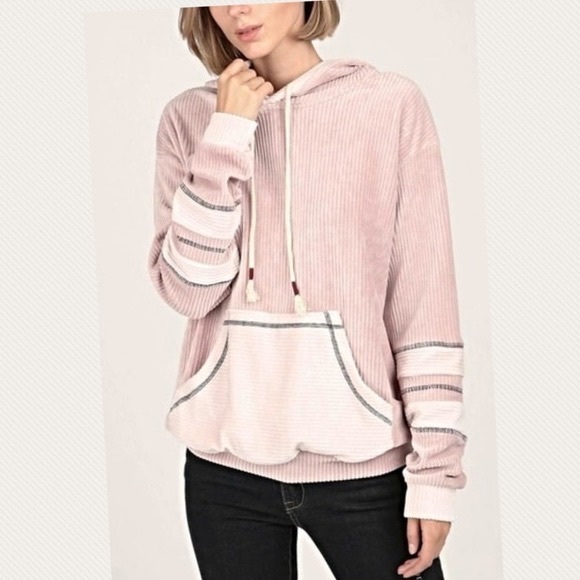 Passion of Essence Tops - Varsity Long Sleeve Corduroy Hoodie